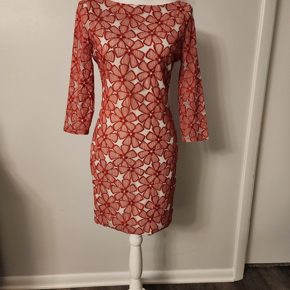 Diane Von Furstenberg Sarita Red Lace‎ Long Sleeve Dress Sz 4